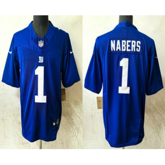 Men's New York Giants #1 Malik Nabers Blue 2024 FUSE Vapor Stitched Jersey - Ujersey