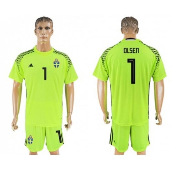 Sweden #1 Olsen Shiny Green Goalkeeper Soccer Country Jersey