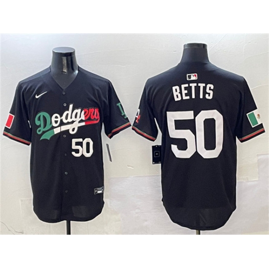 Men's Los Angeles Dodgers #50 Mookie Betts Black Mexico Flag Limited Stitched Baseball Jersey - Ujersey