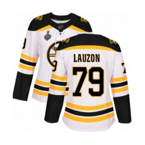 Women's Boston Bruins #79 Jeremy Lauzon Authentic White Away 2019 Stanley Cup Final Bound Hockey Jersey - Ujersey