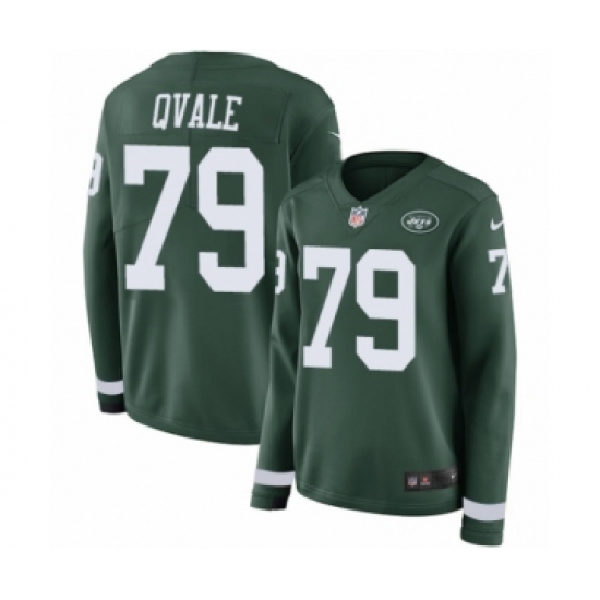 Women's Nike New York Jets #79 Brent Qvale Limited Green Therma Long Sleeve NFL Jersey - Ujersey