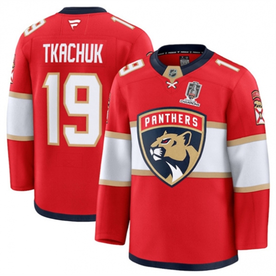 Men's Florida Panthers #19 Matthew Tkachuk Red Home 2025 Stanley Cup Champions Stitched Hockey Jersey - Ujersey