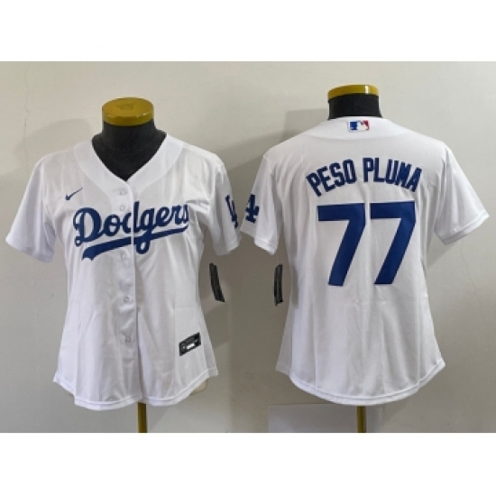 Women's Los Angeles Dodgers #77 Peso Pluma White Stitched Cool Base Nike Jersey - Ujersey