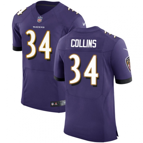 Men's Nike Baltimore Ravens #34 Alex Collins Elite Purple Team Color NFL Jersey - Ujersey