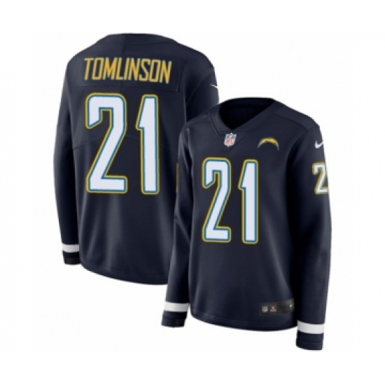 Women's Nike Los Angeles Chargers #21 LaDainian Tomlinson Limited Navy Blue Therma Long Sleeve NFL Jersey - Ujersey
