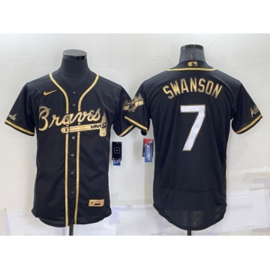 Men's Atlanta Braves #7 Dansby Swanson Black Gold Stitched MLB Flex Base Nike Jersey - Ujersey