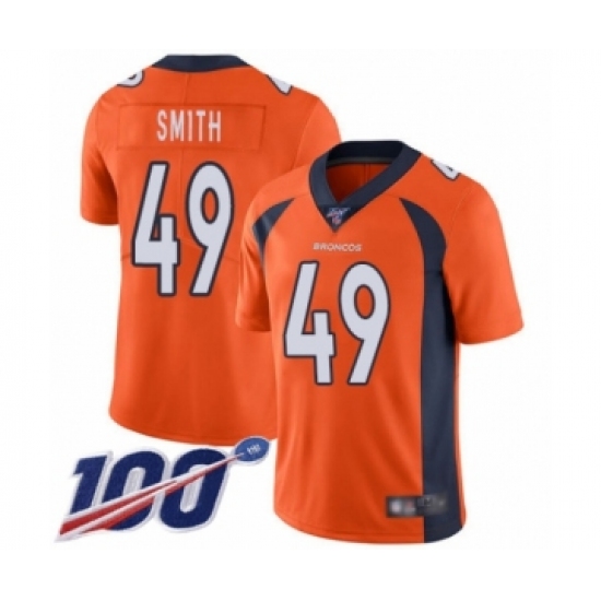 Men's Denver Broncos #49 Dennis Smith Orange Team Color Vapor Untouchable Limited Player 100th Season Football Jersey - Ujersey