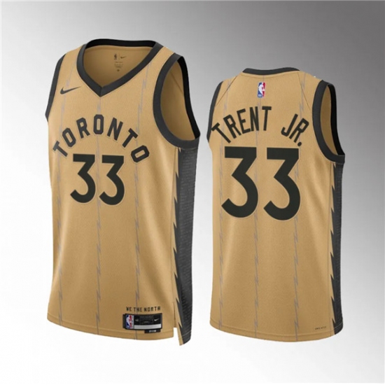 Men's Toronto Raptors #33 Gary Trent Jr. Gold 2023-24 City Edition Stitched Basketball Jersey - Ujersey
