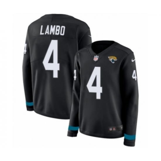 Women's Nike Jacksonville Jaguars #4 Josh Lambo Limited Black Therma Long Sleeve NFL Jersey - Ujersey