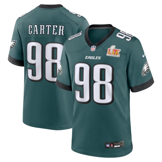 Men's Philadelphia Eagles #98 Jalen Carter Nike Midnight Green Super Bowl LIX Game Player Jersey