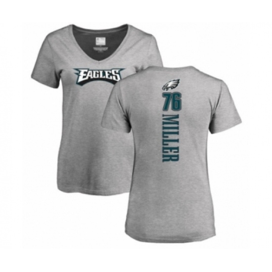 Women's Philadelphia Eagles #76 Shareef Miller Ash Backer V-Neck T-Shirt - Ujersey