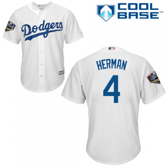 Youth Majestic Los Angeles Dodgers #4 Babe Herman Authentic White Home Cool Base 2018 World Series MLB Jersey - Ujersey