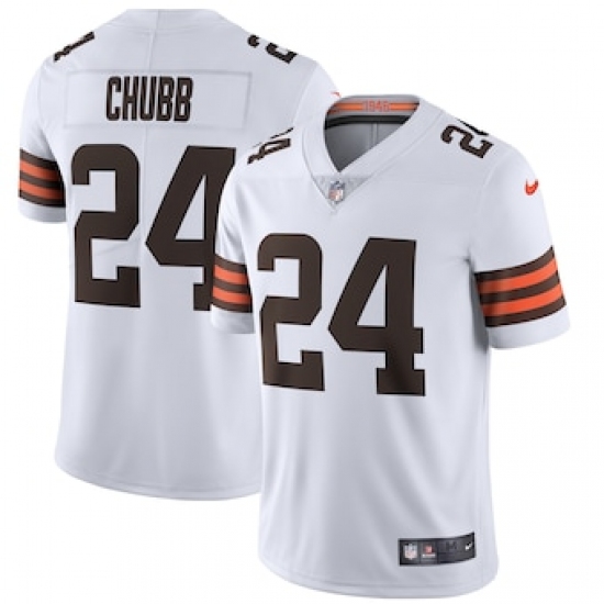Nike Cleveland Browns #24 Nick Chubb Men's White 2020 Vapor Limited Jersey - Ujersey
