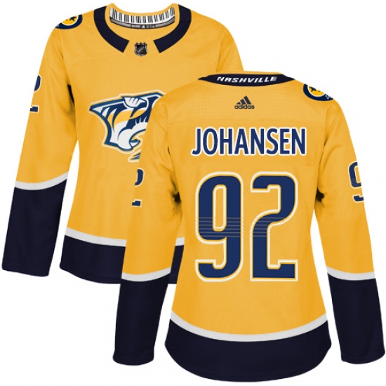 Women's Adidas Nashville Predators #92 Ryan Johansen Authentic Gold Home NHL Jersey - Ujersey