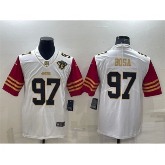 Men's San Francisco 49ers #97 Nick Bosa White Gold Edition With 75TH Patch Limited Stitched Football Jersey - Ujersey