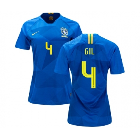 Women's Brazil #4 Gil Away Soccer Country Jersey