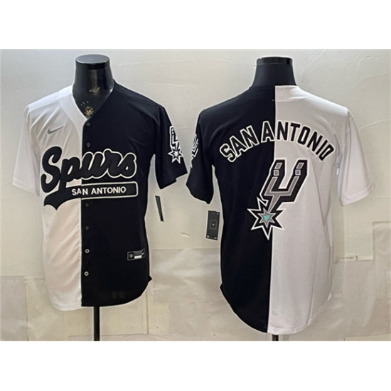 Men's San Antonio Spurs Team Big Logo White Black Stitched Jersey