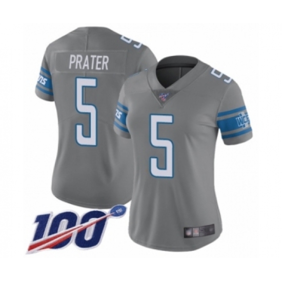 Women's Detroit Lions #5 Matt Prater Limited Steel Rush Vapor Untouchable 100th Season Football Jersey - Ujersey