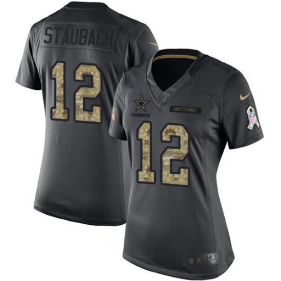 Women's Nike Dallas Cowboys #12 Roger Staubach Limited Black 2016 Salute to Service NFL Jersey - Ujersey