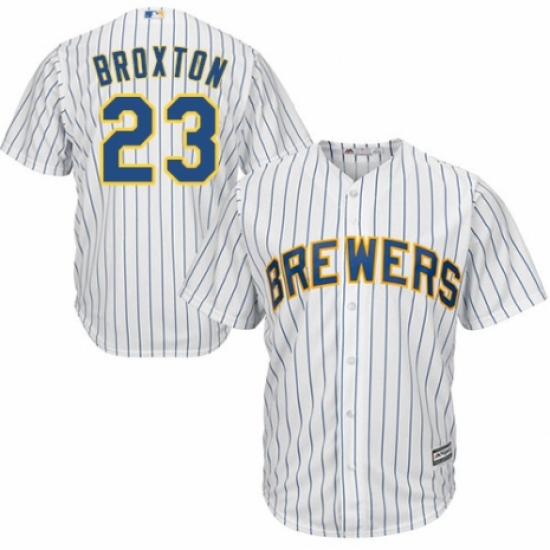 Men's Majestic Milwaukee Brewers #23 Keon Broxton Replica White Home Cool Base MLB Jersey - Ujersey