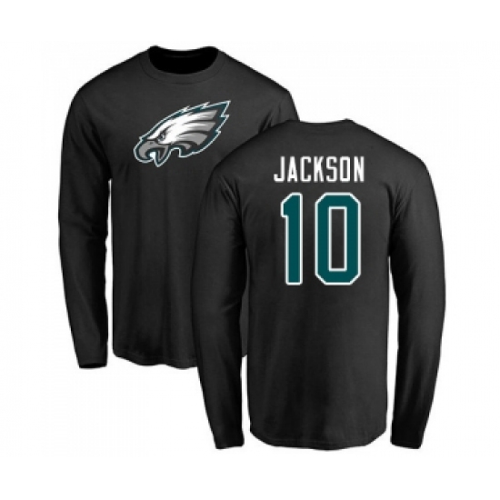 Philadelphia Eagles #10 DeSean Jackson Black Name & Number Logo Long Sleeve T-Shirt - Ujersey NHL