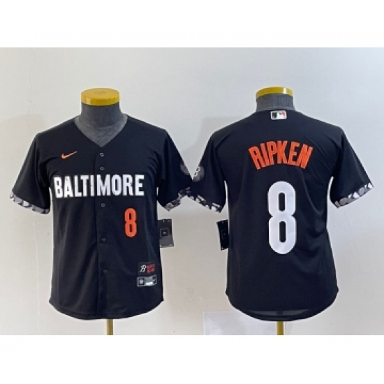 Youth Baltimore Orioles #8 Cal Ripken Jr Number Black 2023 City Connect Cool Base Stitched Jersey 2 - Ujersey