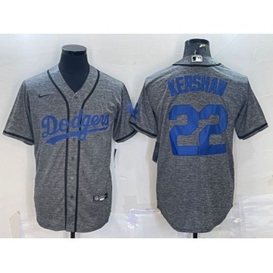 Men's Los Angeles Dodgers #22 Clayton Kershaw Grey Gridiron Cool Base Stitched Baseball Jersey - ujerseystore