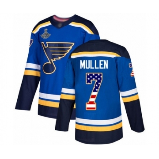 Men's St. Louis Blues #7 Joe Mullen Authentic Blue USA Flag Fashion 2019 Stanley Cup Champions Hockey Jersey - Ujersey