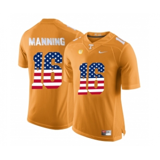 Tennessee Volunteers 16 Peyton Manning Orange USA Flag College Football Jersey - Ujersey