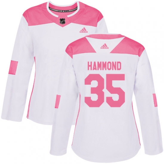 Women's Adidas Minnesota Wild #35 Andrew Hammond Authentic White Pink Fashion NHL Jersey - Ujersey