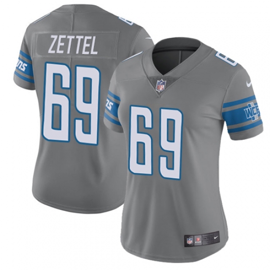 Women's Nike Detroit Lions #69 Anthony Zettel Limited Steel Rush Vapor Untouchable NFL Jersey - Ujersey