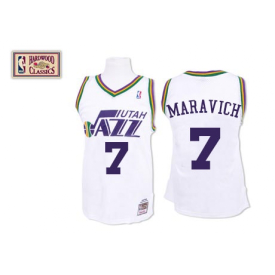 Men's Mitchell and Ness Utah Jazz #7 Pete Maravich Authentic White Throwback NBA Jersey - Ujersey