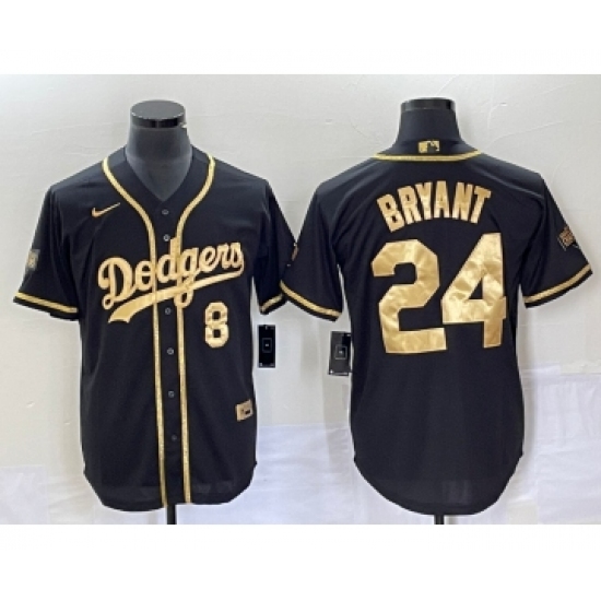 Men's Los Angeles Dodgers Front #8 Back #24 Kobe Bryant Black Gold Cool Base Stitched Baseball Jersey - Ujersey