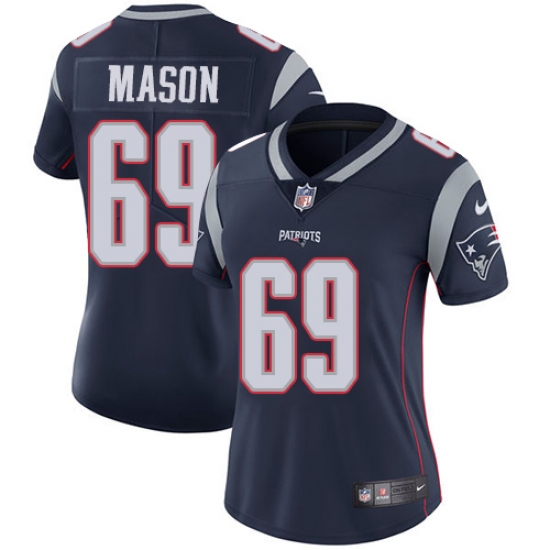 Women's Nike New England Patriots #69 Shaq Mason Navy Blue Team Color Vapor Untouchable Limited Player NFL Jersey - Ujersey