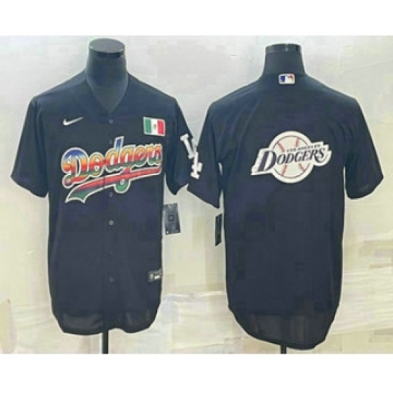 Men's Los Angeles Dodgers Big Logo Black Stitched MLB Cool Base Nike Fashion Jersey7 - Ujersey