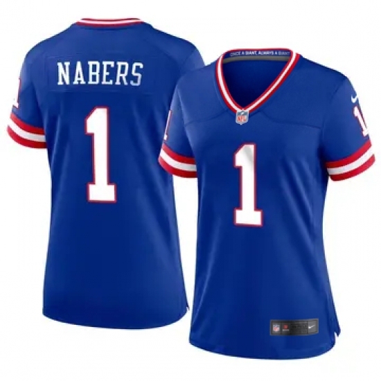 Women New York Giants #1 Malik Nabers Royal 2024 F U S E Throwback Limited Stitched Jersey - Ujersey