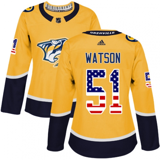 Women's Adidas Nashville Predators #51 Austin Watson Authentic Gold USA Flag Fashion NHL Jersey - Ujersey