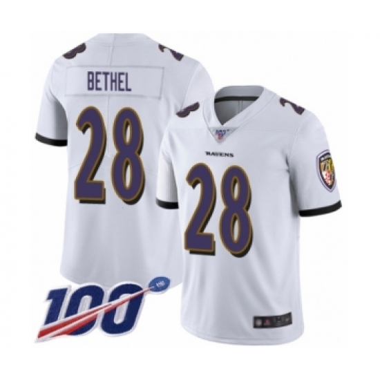 Men's Baltimore Ravens #28 Justin Bethel White Vapor Untouchable Limited Player 100th Season Football Jersey - Ujersey