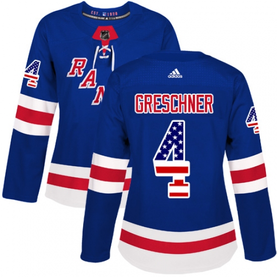 Women's Adidas New York Rangers #4 Ron Greschner Authentic Royal Blue USA Flag Fashion NHL Jersey - Ujersey