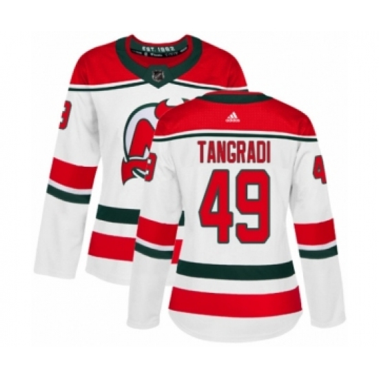 Women's Adidas New Jersey Devils #49 Eric Tangradi Authentic White Alternate NHL Jersey