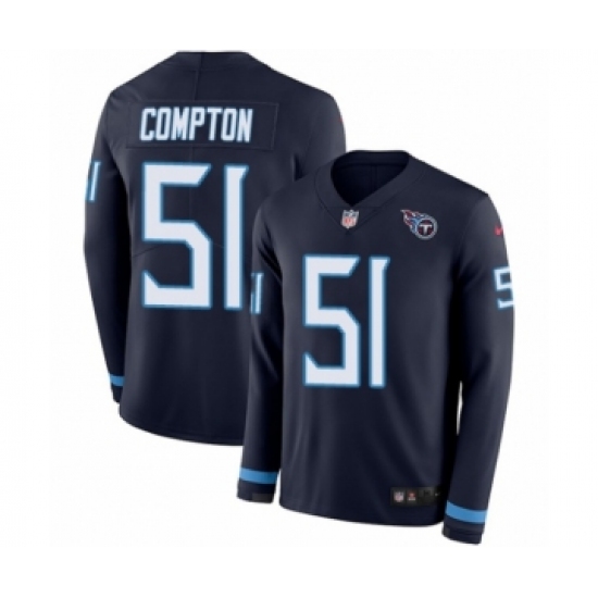 Men's Nike Tennessee Titans #51 Will Compton Limited Navy Blue Therma Long Sleeve NFL Jersey - Ujersey
