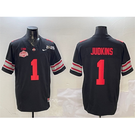 Men's Ohio State Buckeyes #1 Quinshon Judkins Black 2025 CFP Final With National Champions F.U.S.E. Vapor Limited Stitched Football Jersey