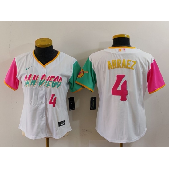 Women's San Diego Padres #4 Luis Arraez Number White 2023 City Connect Cool Base Stitched Jersey - Ujersey