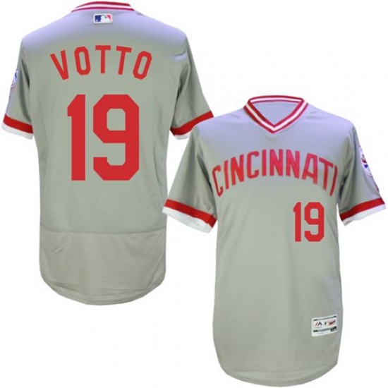 Men's Majestic Cincinnati Reds #19 Joey Votto Grey Flexbase Authentic Collection Cooperstown MLB Jersey - Ujersey