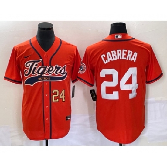 Men's Detroit Tigers #24 Miguel Cabrera Number Orange Cool Base Stitched Baseball Jersey - Ujersey
