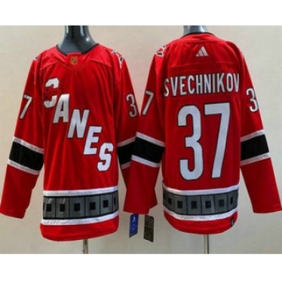 Men's Carolina Hurricanes #37 Andrei Svechnikov Red 2022 Reverse Retro Authentic Jersey - Ujersey