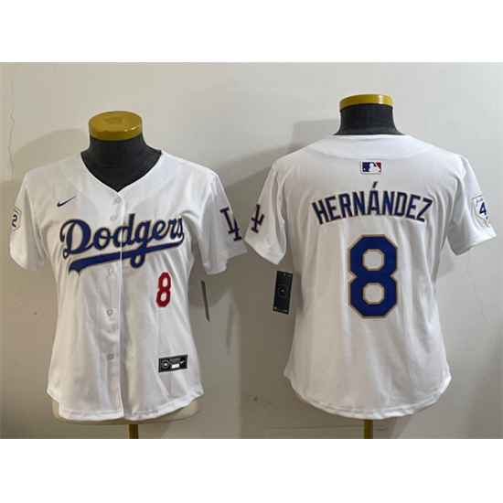 Women's Los Angeles Dodgers #8 Enrique Hernández White 2024 Jackie Robinson Limited Stitched Baseball Jersey(Run Small) - Ujersey