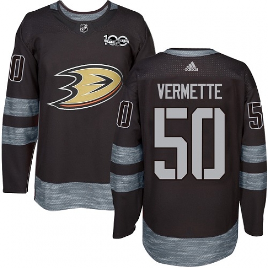 Men's Adidas Anaheim Ducks #50 Antoine Vermette Authentic Black 1917-2017 100th Anniversary NHL Jersey - Ujersey