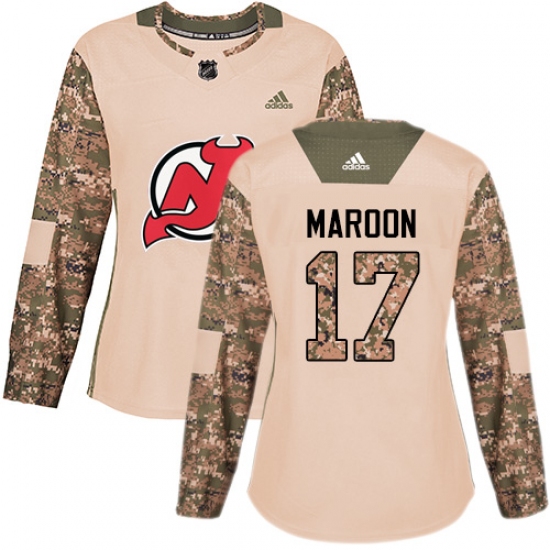 Women's Adidas New Jersey Devils #17 Patrick Maroon Authentic Camo Veterans Day Practice NHL Jersey - Ujersey