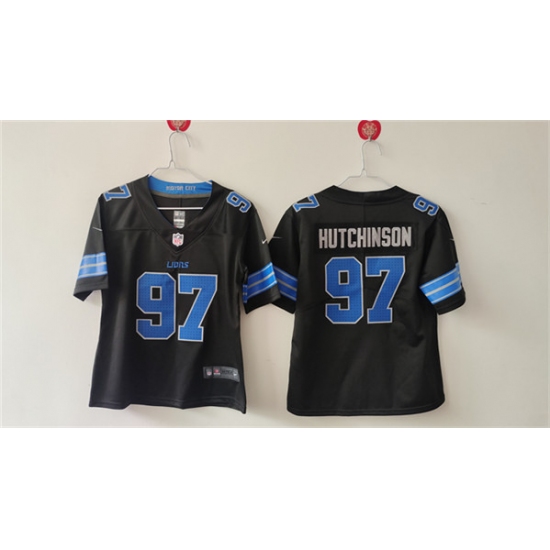 Women's Detroit Lions #97 Aidan Hutchinson Black Vapor Football Stitched Jersey(Run Smaller)